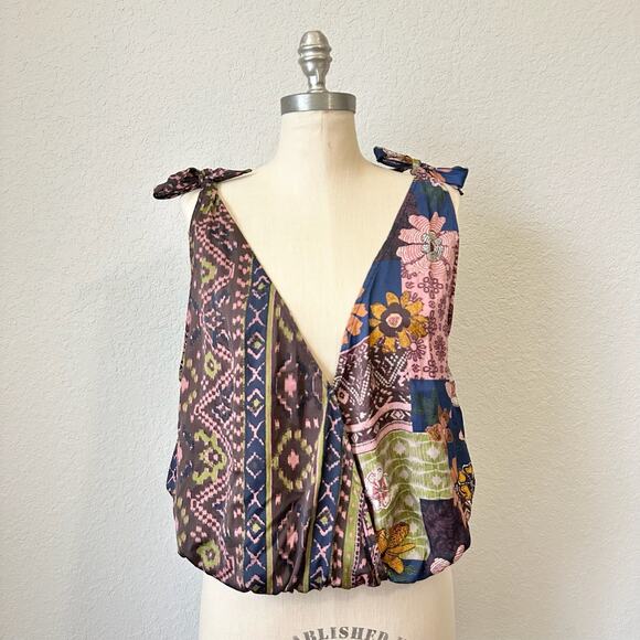 FREE PEOPLE Tied To You Tank Top Multicolor Floral Surplice V-Neck Boho - Picture 1 of 10